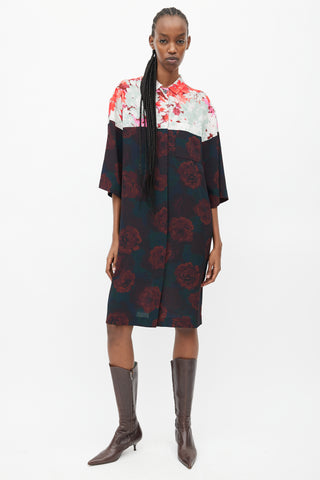 Dries Van Noten Black 
Multi Floral Shirt Dress