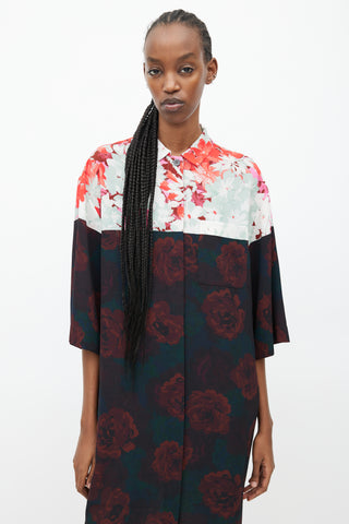 Dries Van Noten Black 
Multi Floral Shirt Dress