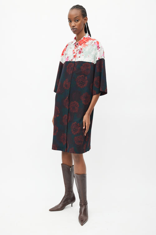 Dries Van Noten Black 
Multi Floral Shirt Dress