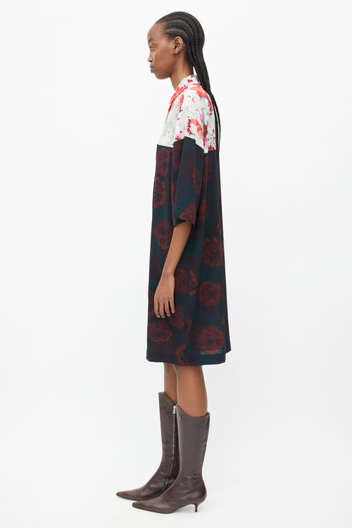 Dries Van Noten Black 
Multi Floral Shirt Dress