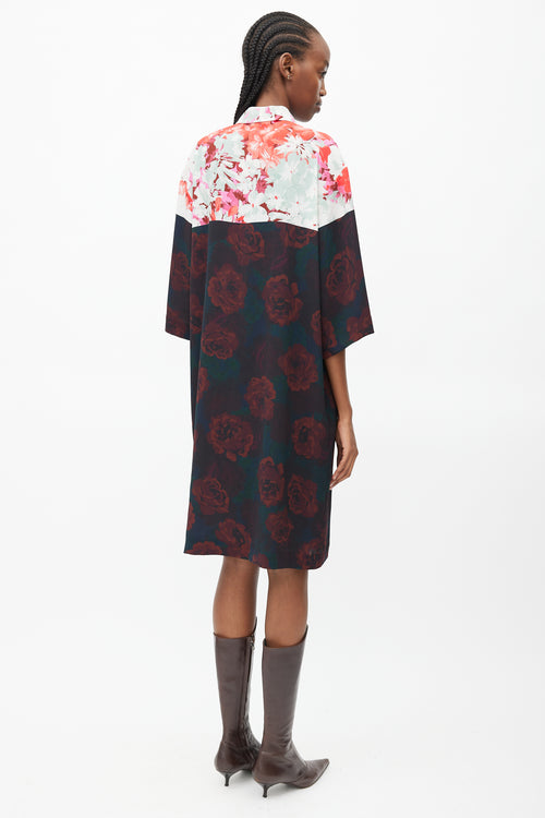 Dries Van Noten Black 
Multi Floral Shirt Dress