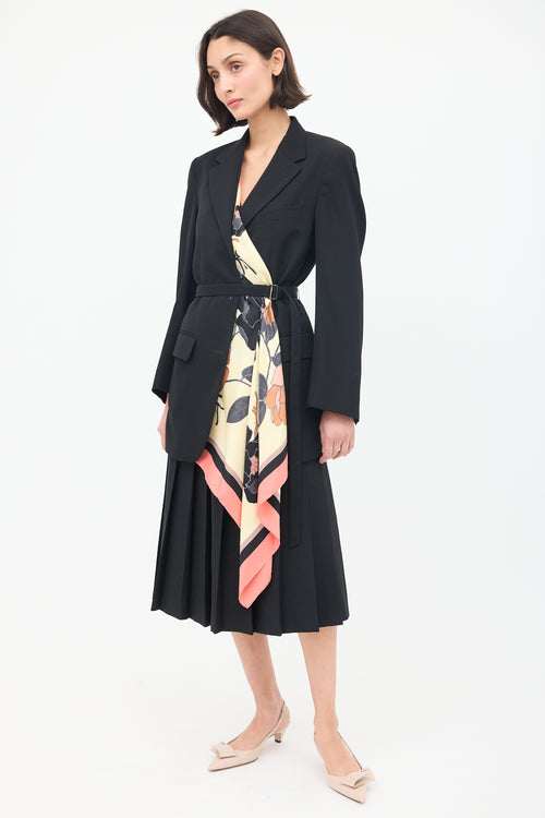 Dries Van Noten Black 
Multi Viard Scarf Belted Blazer