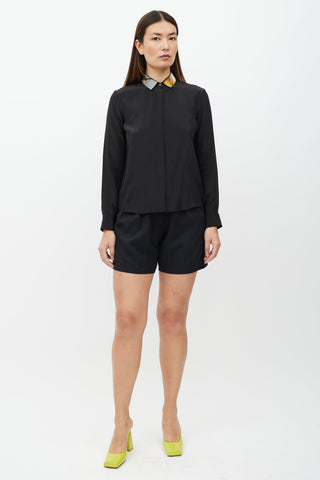 Dries Van Noten Black 
Multicolour Embroider Collar Shirt