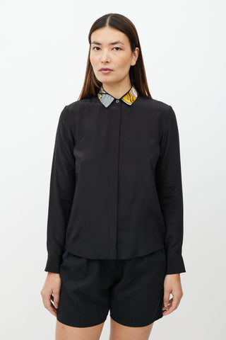 Dries Van Noten Black 
Multicolour Embroider Collar Shirt