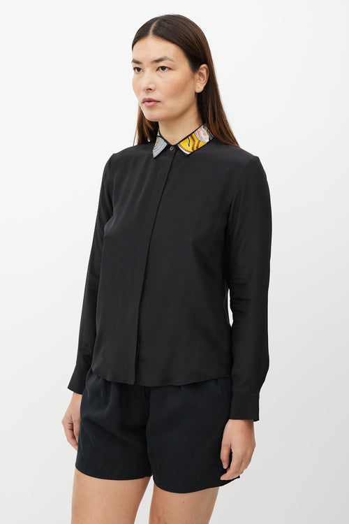 Dries Van Noten Black 
Multicolour Embroider Collar Shirt