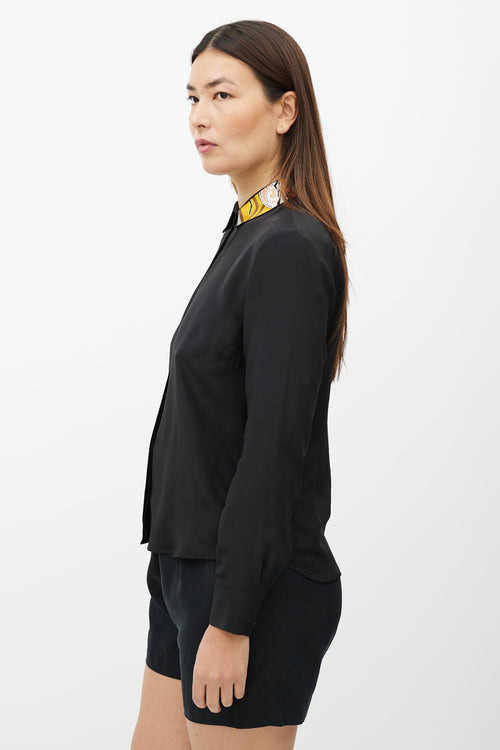 Dries Van Noten Black 
Multicolour Embroider Collar Shirt