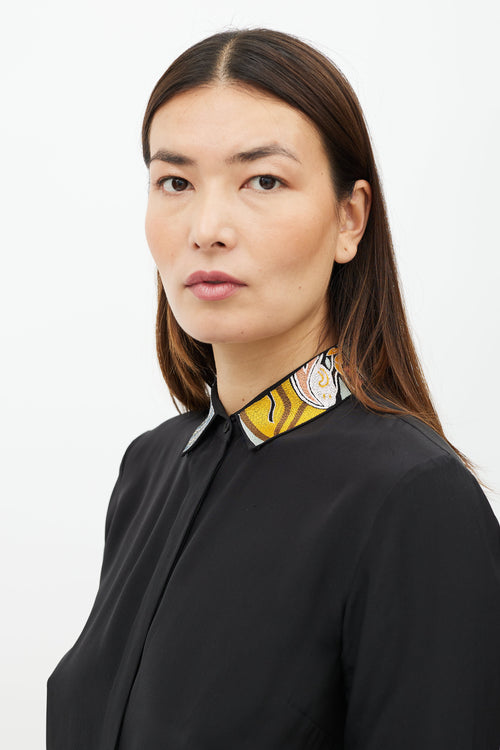 Dries Van Noten Black 
Multicolour Embroider Collar Shirt