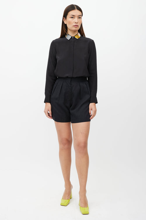 Dries Van Noten Black 
Multicolour Embroider Collar Shirt