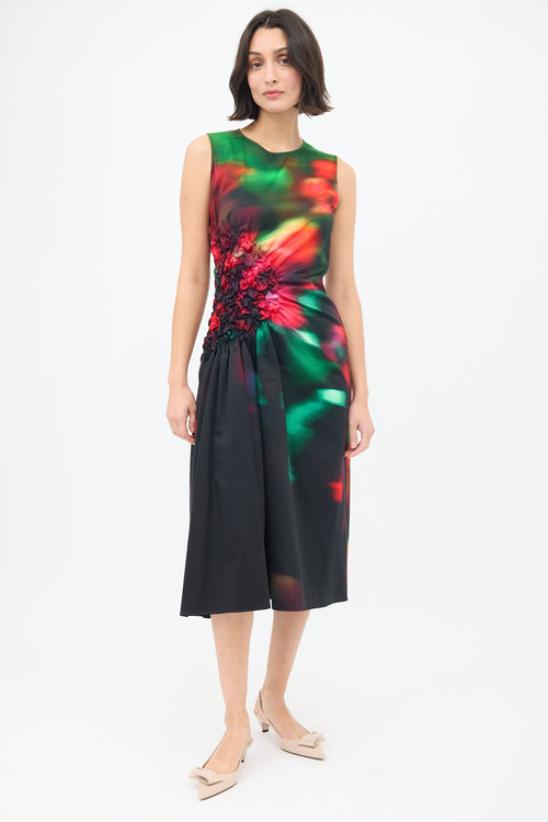 Dries Van Noten Black 
Multicolour Docke Dyed Gathered Midi Dress