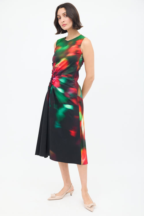 Dries Van Noten Black 
Multicolour Docke Dyed Gathered Midi Dress