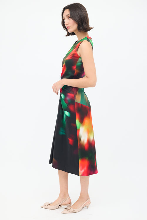 Dries Van Noten Black 
Multicolour Docke Dyed Gathered Midi Dress