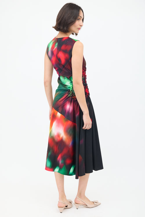 Dries Van Noten Black 
Multicolour Docke Dyed Gathered Midi Dress