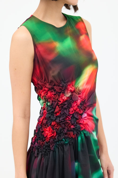 Dries Van Noten Black 
Multicolour Docke Dyed Gathered Midi Dress