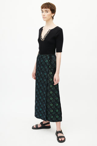 Dries Van Noten Black 
Multicolour Floral Jacquard Wrap Skirt