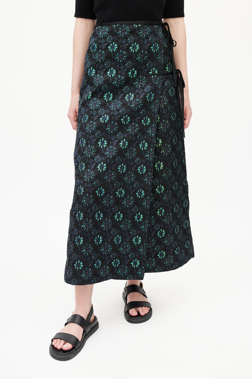 Dries Van Noten Black 
Multicolour Floral Jacquard Wrap Skirt