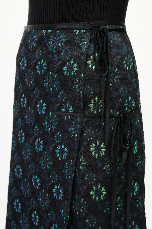 Dries Van Noten Black 
Multicolour Floral Jacquard Wrap Skirt