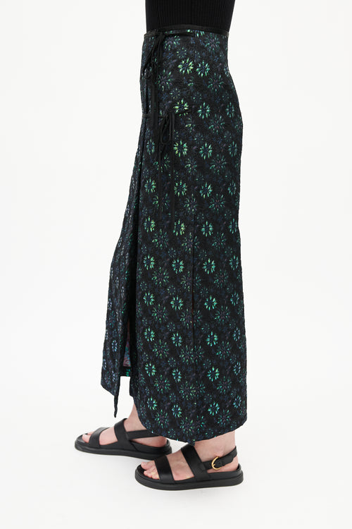 Dries Van Noten Black 
Multicolour Floral Jacquard Wrap Skirt