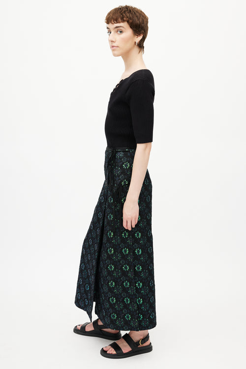 Dries Van Noten Black 
Multicolour Floral Jacquard Wrap Skirt