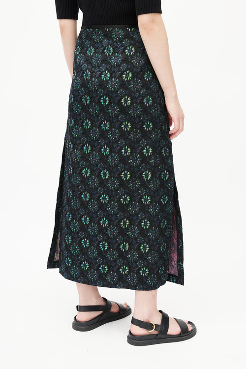 Dries Van Noten Black 
Multicolour Floral Jacquard Wrap Skirt