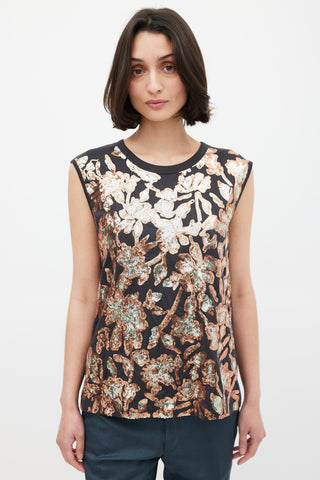 Dries Van Noten Black 
Multicolour Floral Sequin Tank Top