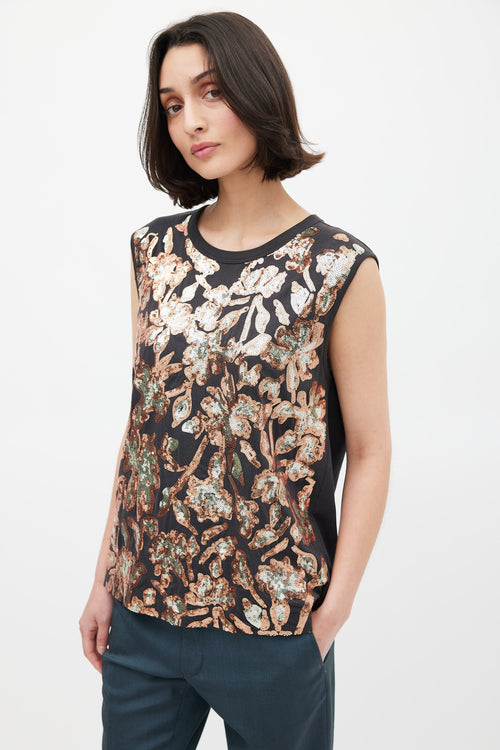 Dries Van Noten Black 
Multicolour Floral Sequin Tank Top