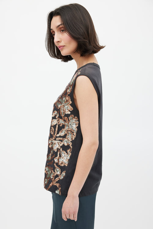 Dries Van Noten Black 
Multicolour Floral Sequin Tank Top