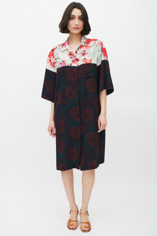 Dries Van Noten Black 
Multicolour Floral Shirt Dress