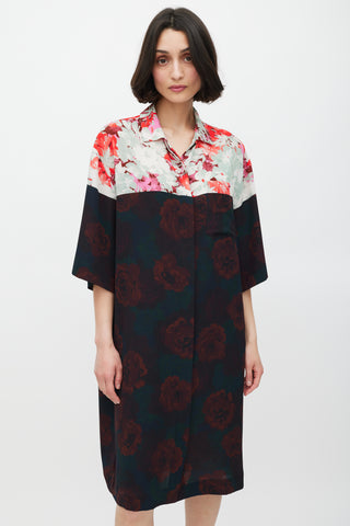 Dries Van Noten Black 
Multicolour Floral Shirt Dress