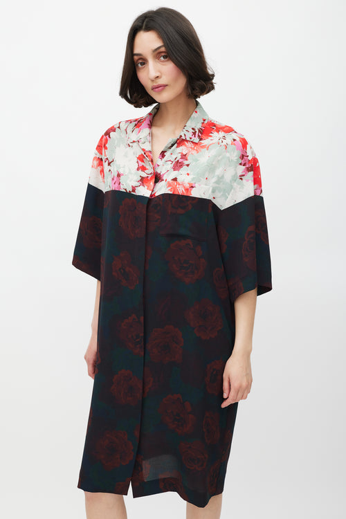 Dries Van Noten Black 
Multicolour Floral Shirt Dress