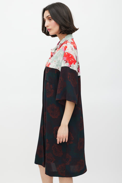 Dries Van Noten Black 
Multicolour Floral Shirt Dress