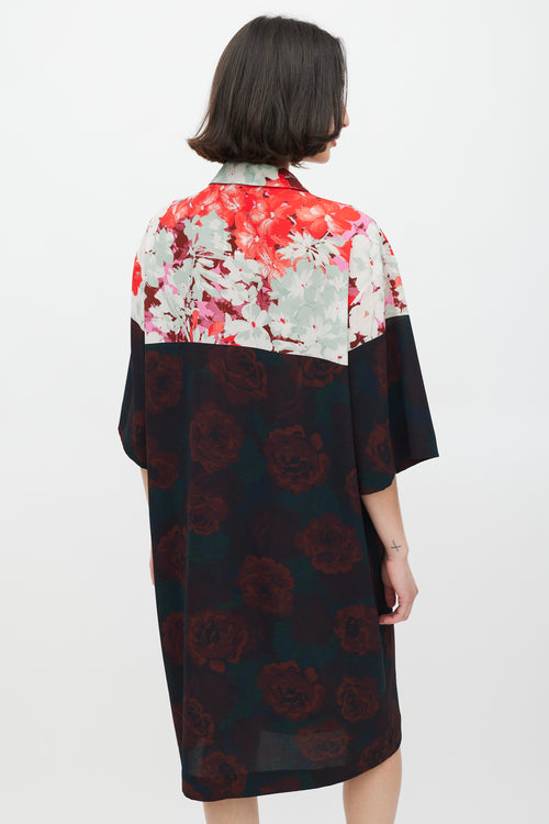 Dries Van Noten Black 
Multicolour Floral Shirt Dress