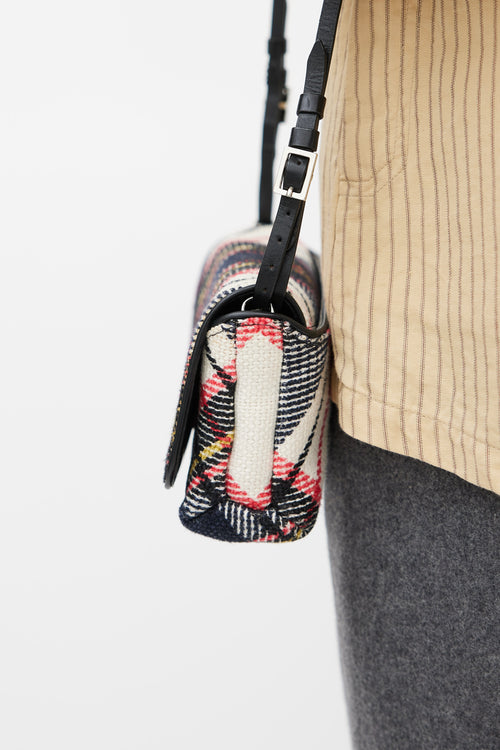 Dries Van Noten Black 
Multicolour Plaid Crossbody Flap Bag