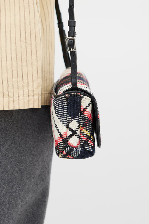 Dries Van Noten Black 
Multicolour Plaid Crossbody Flap Bag