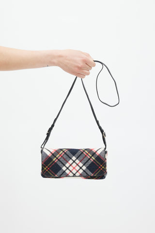 Dries Van Noten Black 
Multicolour Plaid Crossbody Flap Bag