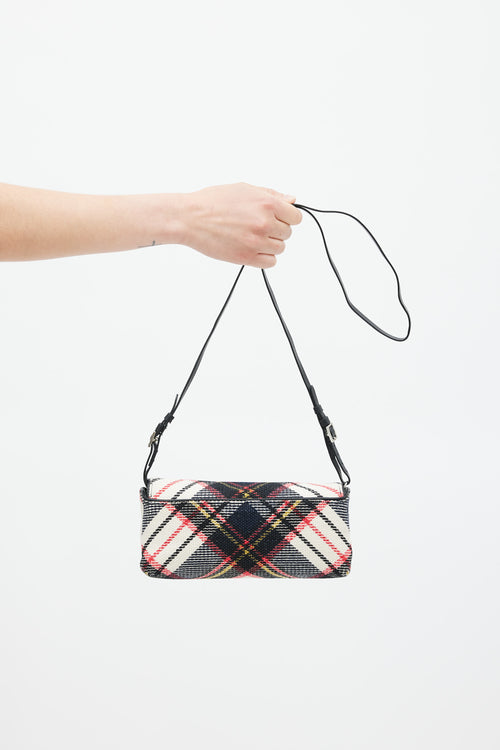 Dries Van Noten Black 
Multicolour Plaid Crossbody Flap Bag