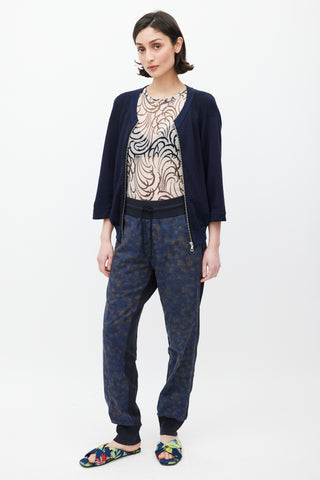 Dries Van Noten Black 
Multicolour Quilted Printed Trouser