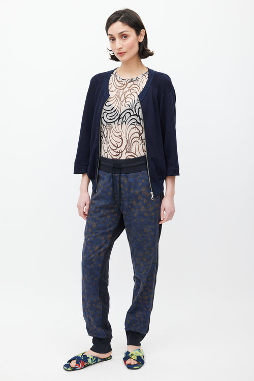 Dries Van Noten Black 
Multicolour Quilted Printed Trouser