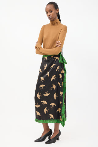 Dries Van Noten Black 
Multicolour Silk Printed Midi Skirt