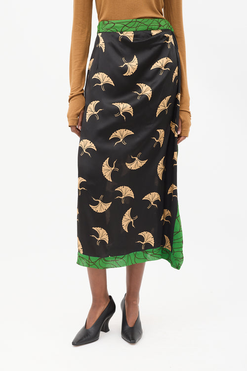 Dries Van Noten Black 
Multicolour Silk Printed Midi Skirt