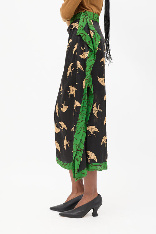 Dries Van Noten Black 
Multicolour Silk Printed Midi Skirt