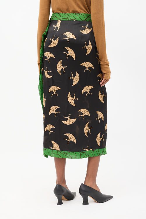 Dries Van Noten Black 
Multicolour Silk Printed Midi Skirt