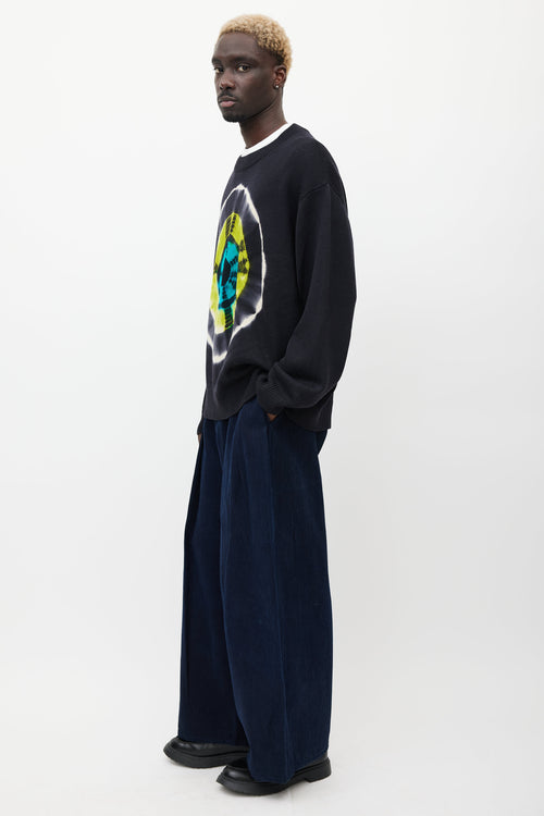 Dries Van Noten Black 
Multicolour Wool Tie Dye Sweater