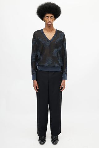 Dries Van Noten Black 
Navy Floral Knit Sweater