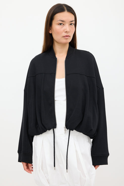 Dries Van Noten Black Oversized Cinched Bomber Jacket