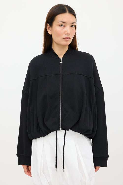 Dries Van Noten Black Oversized Cinched Bomber Jacket