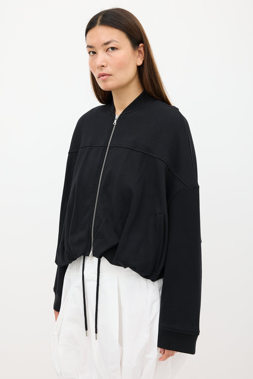 Dries Van Noten Black Oversized Cinched Bomber Jacket