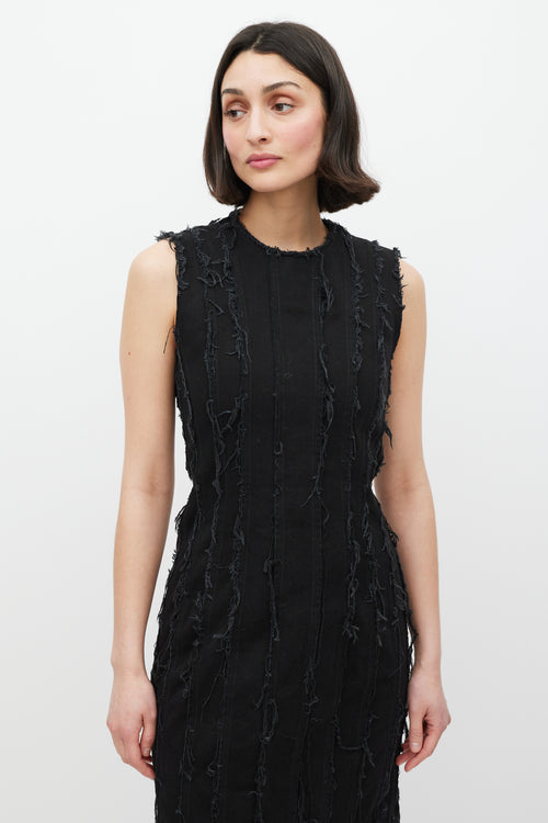 Dries Van Noten Black Pleated Distressed Dress