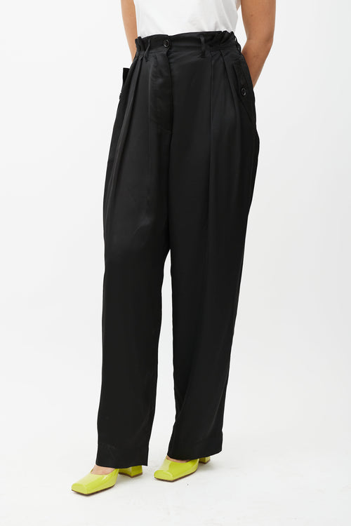 Dries Van Noten Black Satin Drop Seat Trouser