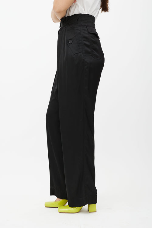 Dries Van Noten Black Satin Drop Seat Trouser