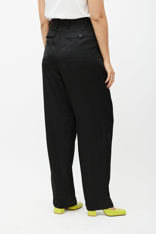 Dries Van Noten Black Satin Drop Seat Trouser